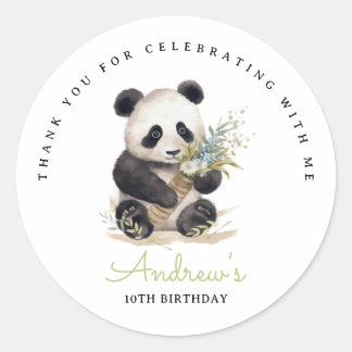 Sticker Rond Invitation d'anniversaire de Panda Bamboo Garçons