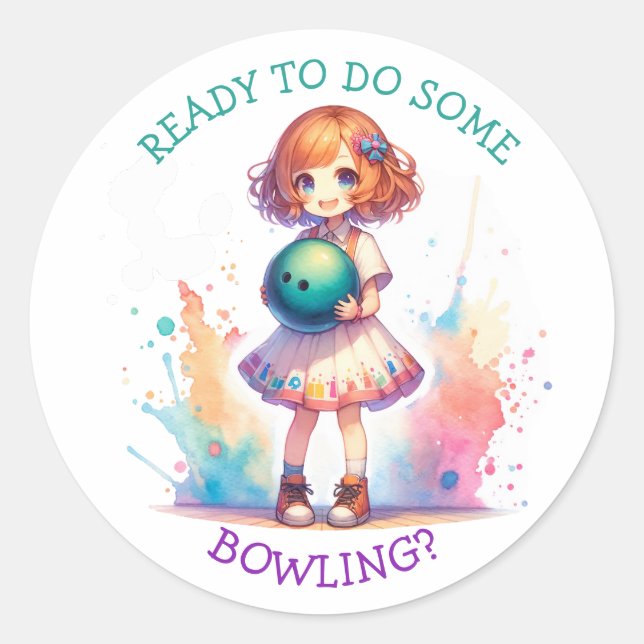 Sticker Rond Invitation de la fête de Bowling (Devant)