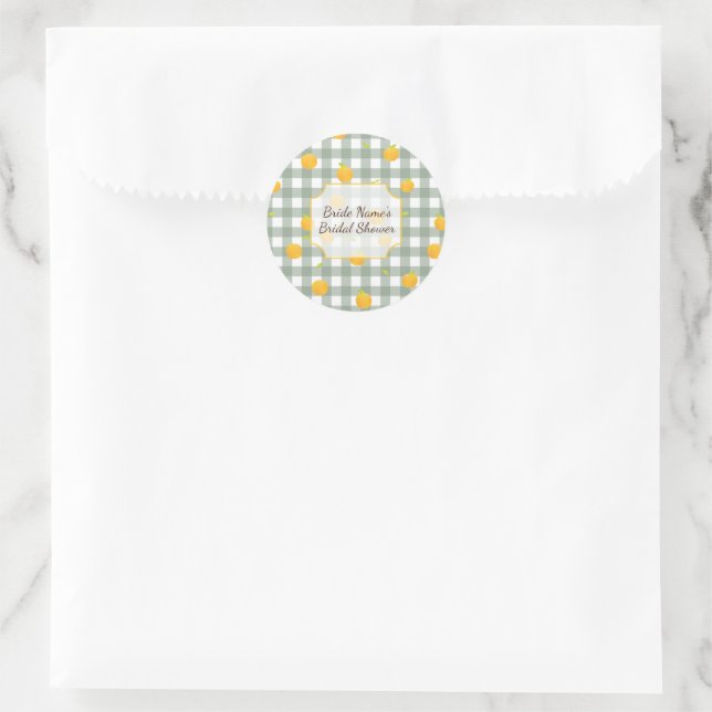 Sticker Rond Invitation En vichy citron pique-nique Plaid Douch (Sac)