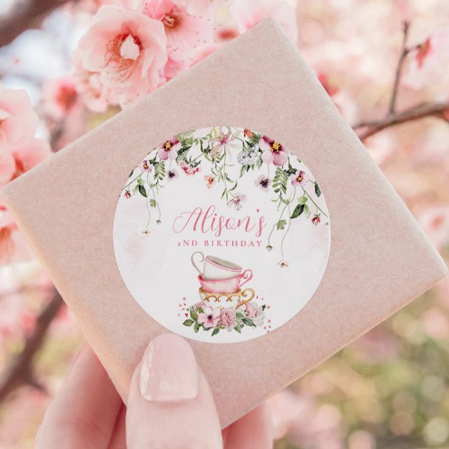 Sticker Rond Invitation pour les 2 ans de Tea Party  (Créateur téléchargé)
