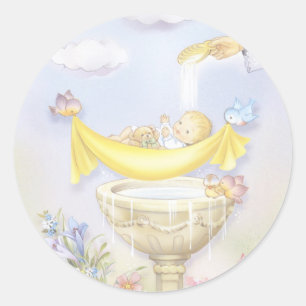 Sticker Rond Invitations de baptême de garçon