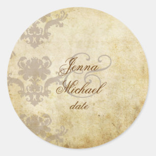 STICKER ROND INVITATIONS VINTAGES DE MARIAGE DAMASSÉ