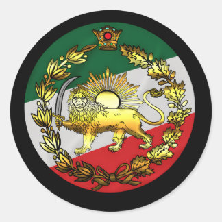 Sticker Rond Iran Drapeau Avec Lion Et Couronne