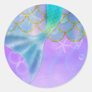Sticker Rond Iridescente Pearl Shimmer Mermaid fête d'anniversa