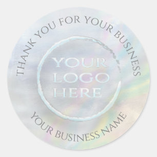 Sticker Rond Iridescente perle holographique votre logo merci