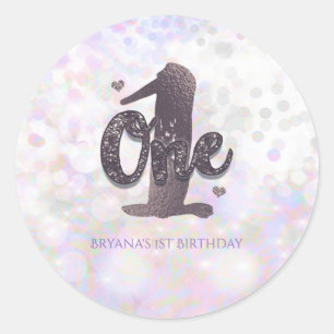 Sticker Rond Iridescente Sparkle Un 1er Anniversaire Fête Favor