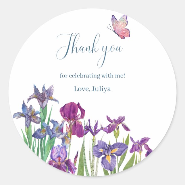 Sticker Rond Iris flowers Anniversaire merci (Devant)