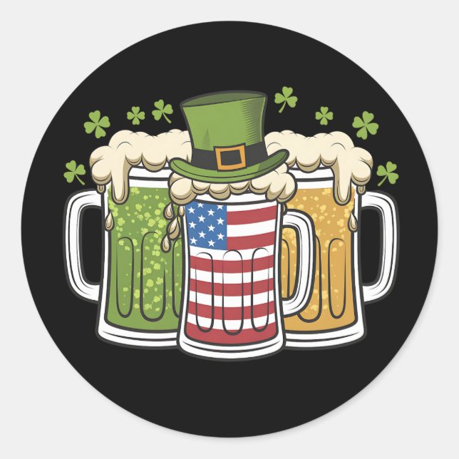 Sticker Rond Irish Beer Irlande USA Drapeau américain St Patric (Devant)