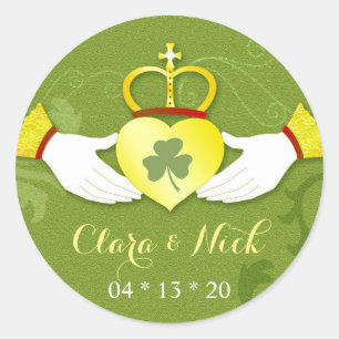 Sticker Rond Irish Elegance Gold & Green Wedding Favoriser