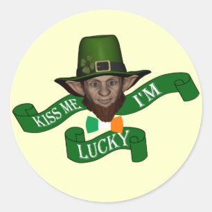 Sticker Rond Irish kiss me Je suis chanceux leprechaun