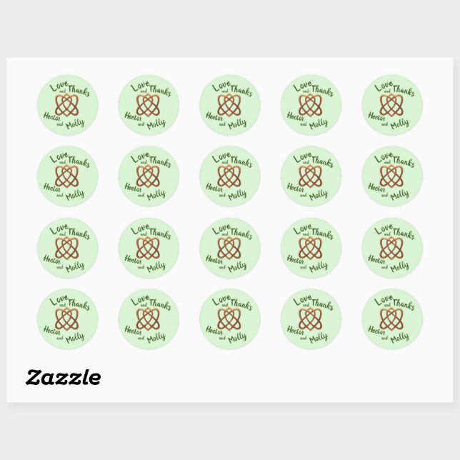 Sticker Rond Irish Love Knot, 2 Coeurs Enmêlés (Feuille)
