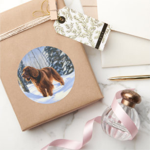 Sticker Rond Irish Setter Let It Neige Christmas