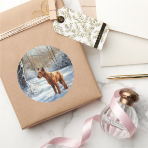 Sticker Rond Irish Terrier Laissez Tomber La Neige Noël