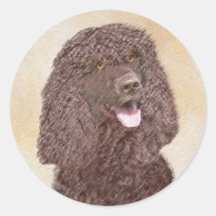 Sticker Rond Irish Water Spaniel Peinture - Original Dog Art