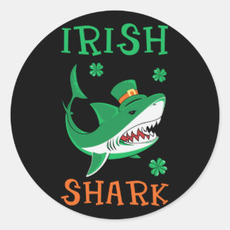 Sticker Rond Irlandais Shark Shamrock St Patrick Day
