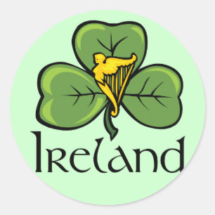 Sticker Rond Irlande Shamrock et harpe