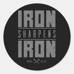 Sticker Rond Iron Sharpens Fer Christian Hommes Bible Écriture 