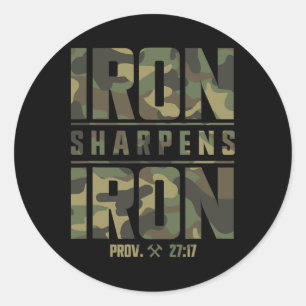Sticker Rond Iron Sharpens Fer Christian Hommes Écriture Camo G