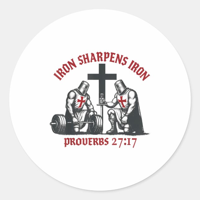 Sticker Rond Iron Sharpens Iron Bible Scripture Christian Gym W (Devant)