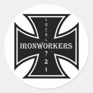 STICKER ROND IRONWORKERS IRONCROSS, LOCAL, 721