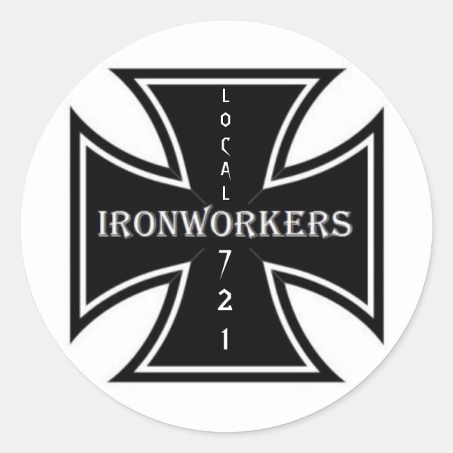 STICKER ROND IRONWORKERS IRONCROSS, LOCAL, 721 (Devant)