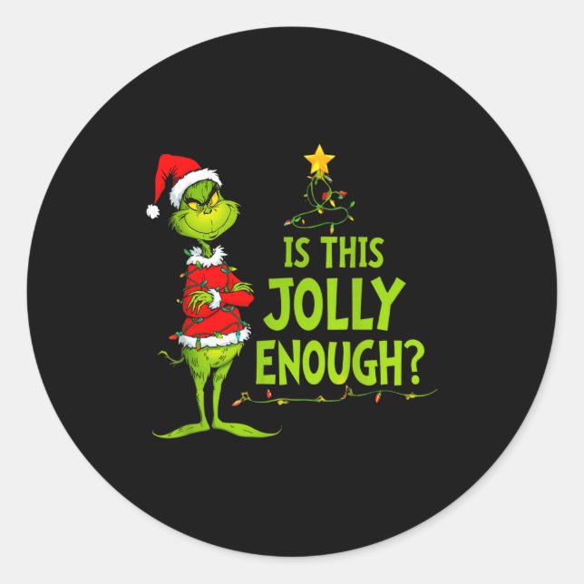 Sticker Rond Is This Jolly Enough Funny Christmas Tree Lights H (Devant)