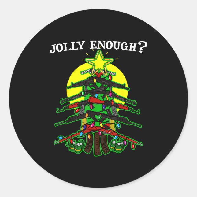 Sticker Rond Is This Jolly Enough - Guns Christmas Tree Handgun (Devant)