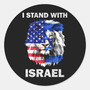 Sticker Rond Israël et drapeau États-Unis Lion Je suis avec Isr