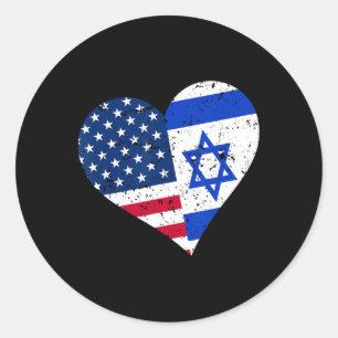 Sticker Rond Israël Usa Cœur Chemise Détresse Israélien América
