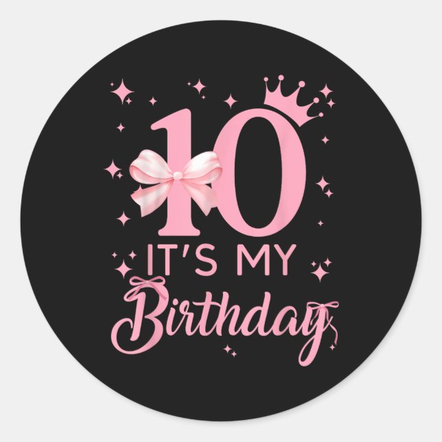 Sticker Rond It' ; s Mon 10e Anniversaire Coque de Bow Rose  (Devant)