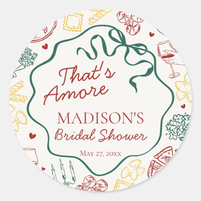 Sticker Rond Italian Pasta Thats Amore Bridal Shower Seal (Devant)