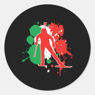 Sticker Rond Italie Drapeau Biathloniste - Biathlon Italien 1