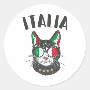 Sticker Rond Italie Soccer Chat Mascotte drapeau italien