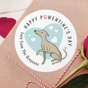 Sticker Rond Italien Greyhound Fawn Cartoon Chien Cute Valentin