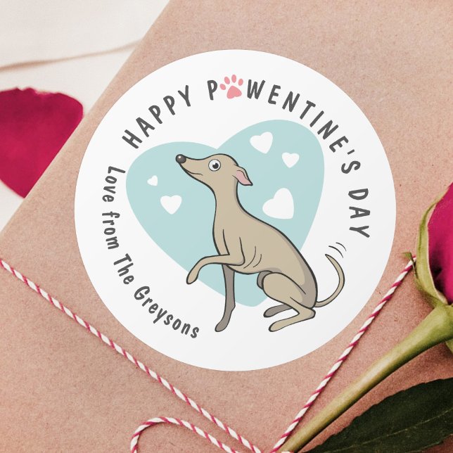 Sticker Rond Italien Greyhound Fawn Cartoon Chien Cute Valentin (Créateur téléchargé)