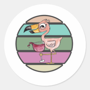Sticker Rond It's 5 O'clock Somewhere Pink Flamingo