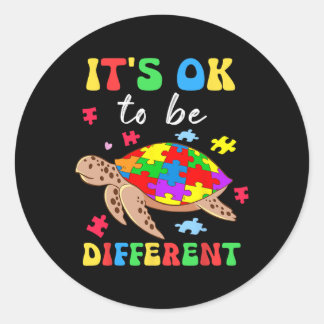 Sticker Rond Its Different Turtle Puzzle Heart Autism Awareness