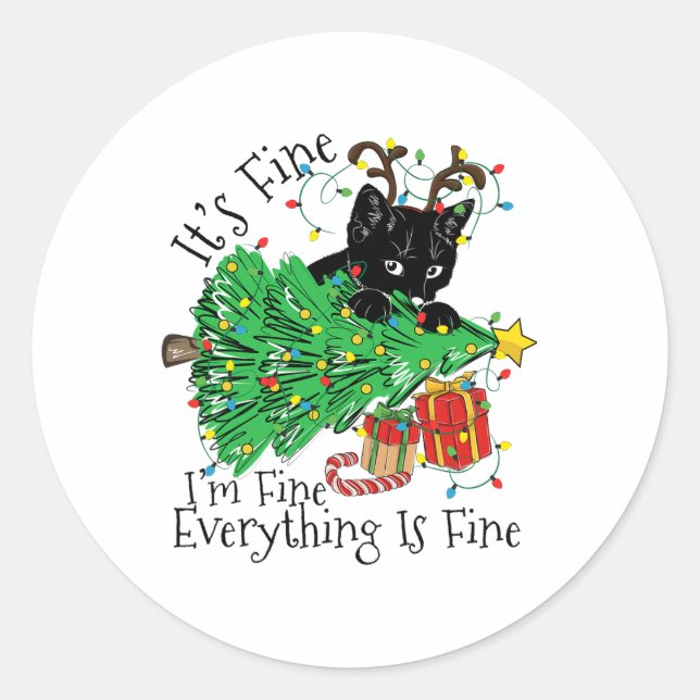 Sticker Rond It's Fine I'm Fine Everything Is Fine Fun Christma (Devant)