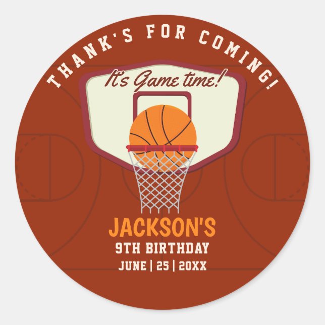 Sticker Rond It's Game time! Funny Basketball theme Birthday  (Devant)