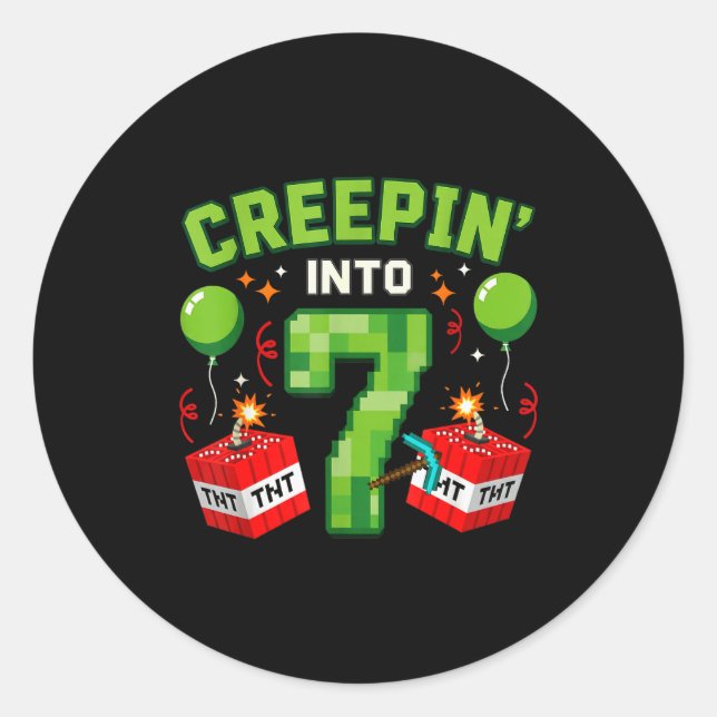 Sticker Rond It's My 7th Birthday Boy Gamer Creen’ Into 7 Gamer (Devant)