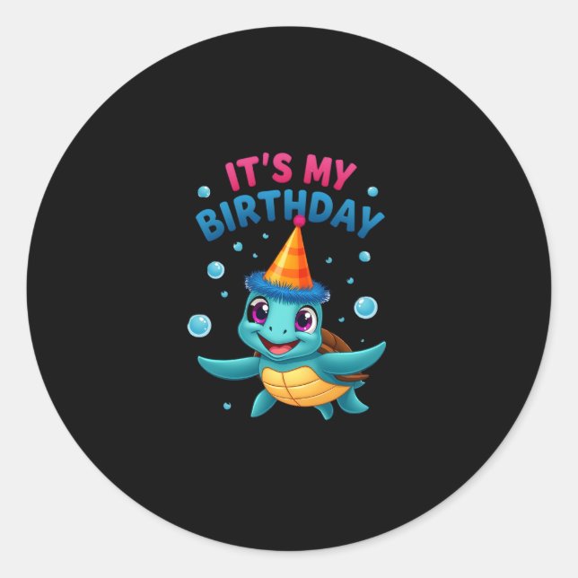 Sticker Rond It's My Birthday Cute Sea Turtle Ocean Birthday Pa (Devant)