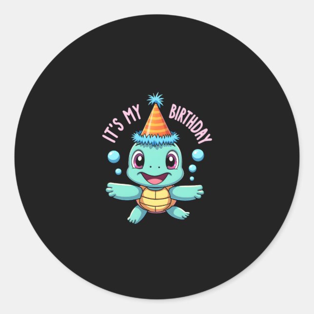 Sticker Rond It's My Birthday Cute Sea Turtle Ocean Birthday Pa (Devant)