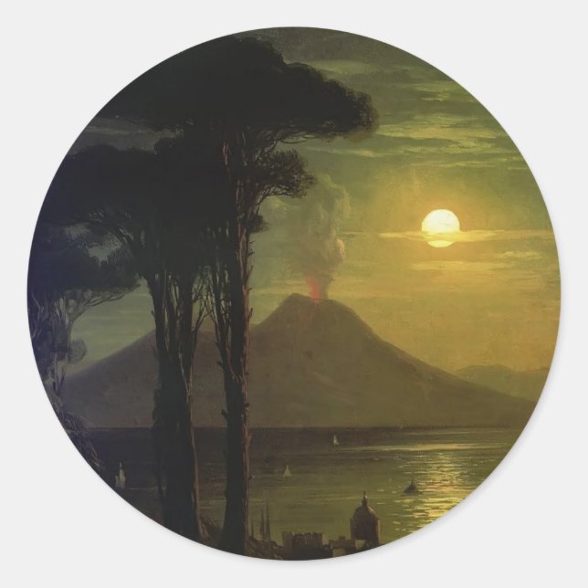 Sticker Rond Ivan Aivazovsky-La Baie de Naples à la nuit lune (Devant)