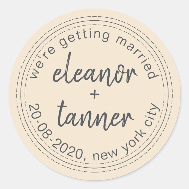 Sticker Rond Ivoire Enregistrer la date Mariage Enveloppe Sceau (Devant)