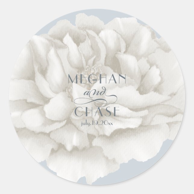Sticker Rond ivoire Peony sur Dusty Blue (Devant)