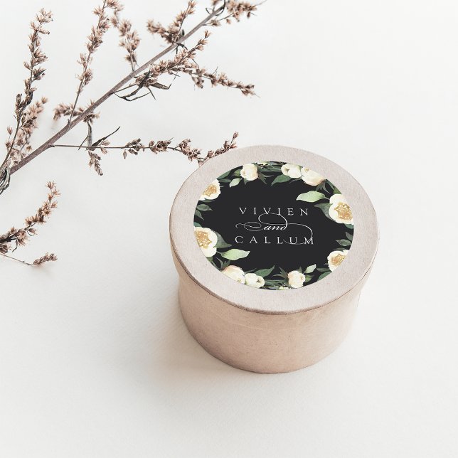 Sticker Rond Ivory Bloom | Mariage fleuri personnalisé (Créateur téléchargé)