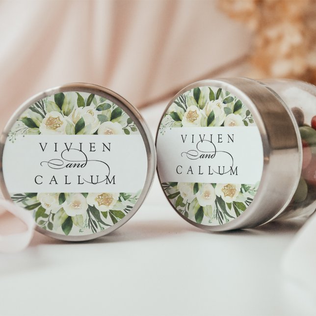 Sticker Rond Ivory Bloom | Mariage floral personnalisé (Créateur téléchargé)
