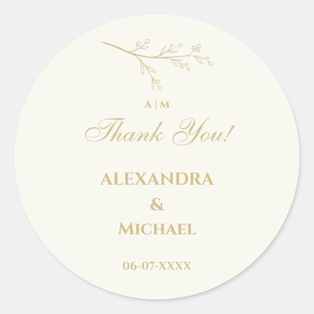 Sticker Rond Ivory Botanical Minimalist Wedding Thank You (Devant)