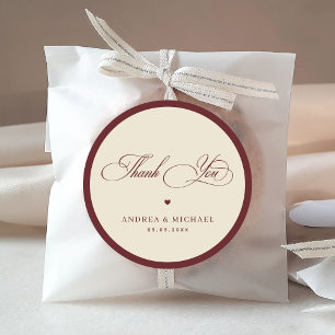 Sticker Rond Ivory & Burgundy Vintage Merci Mariage Rétro