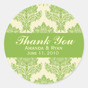 Sticker Rond Ivory & Chartreuse Damask Round Wedding Labels